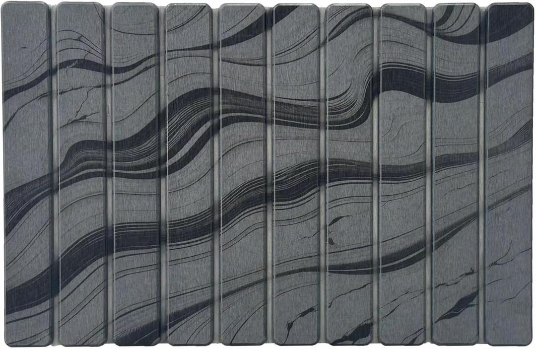 Stone Bath Mat Foldable – Super Absorbent Diatomaceous Earth Quick Dry Mat for Bathroom, Non-Slip Floor Mat, Easy to Clean, Compact & Portable, 23.6" x 15.5" (Gray)