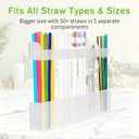 3 x 9.5'' Thickened Large Acrylic Straw Holder for Cabinet Door, Reusable Tumbler Straw Organizer Storage, Straws Storage Dispenser with Ultra Sticky Adhesive, Adjustable Two-Part Straws Organizer (Matte)