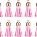 HARFINGTON 200Pcs Leather Tassel Keychain Charm Bulk with Cap for Pendant Bracelet Jewelry Making DIY Craft Decoration(1.46 Inch), Pink