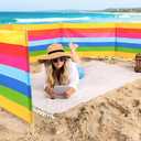 Thyle 20ft Rainbow Stripe Beach Windscreen Set Long Privacy Screen with 6 Hardwood Poles and Carry Bag Portable Wind Blocker for Beach Summer Outdoor Sand Wind Protection, 20 ft x 30 inches