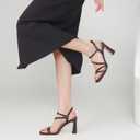 Strappy Heels for Women 3 Inch Chunky Block High Heels Square Open Toe Ankle Strap Dress Sandals for Wedding Prom Party Bridesmaid