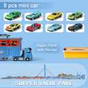 78 Inch Foldable Extended Carrier Truck Race Track Playset with Portable Storage Box 8 Die-Cast Cars, Multi-Functional Transport Truck Toys for Toddlers Ages 3-8