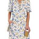 Prinbara Womens Summer Casual Dresses Ruffle Short Sleeve V Neck Button 2026 Spirng Vacation Beach Loose Boho Shift Dress Floral Yellow Blue X-Large