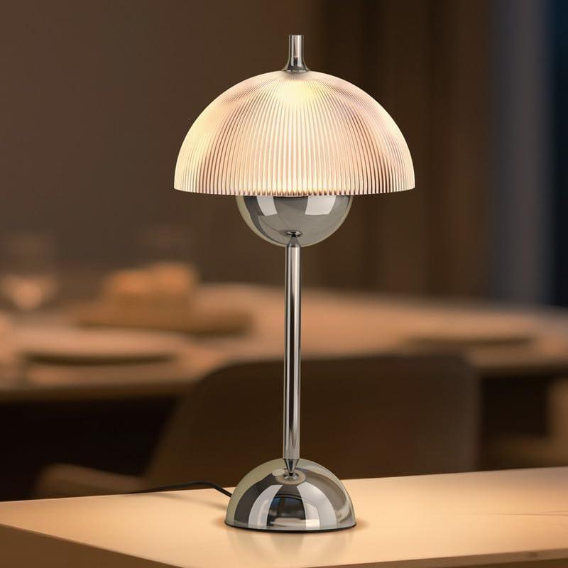 Tubicen Flowerpot Chrome Bedside Table Lamp Plug In Decor Transparent Striped Mushroom Table Lamp Memory Function Modern LED 4-Stage Touch Dimmable Desk Table Lamps for NightStands Bedroom Home Office (17.2 Inch)