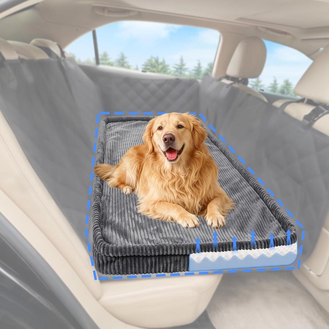 Dog Car Bed, Non-Slip Backseat Extender Pet Mat, Removable Washable Dog Bed for SUVs, Sedans & Trucks, Anti-Slip Travel Bed for Dogs, Easy Clean & Scratch-Proof & Comfort (50"x24.6") (Dark Gray-New)