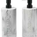 Marble Resin 2 Piece Shampoo and Conditioner Dispenser Set, Luxurious Refillable Pump Bottles with Matte Pump Top and Embossed Text, Durable Design for Bathroom and Shower