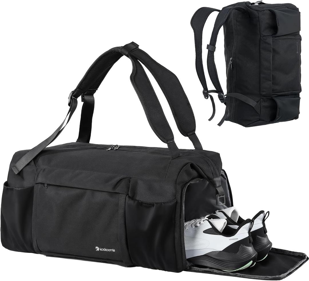 Gym Bag for Men with Shoes Compartment and Wet Pocket Convertible Duffle Bag and Gym Backpack Waterproof Sports Bags for Men with 2 Bottle Holders Multipurpose Weekender Overnight Bag -Black (Large)