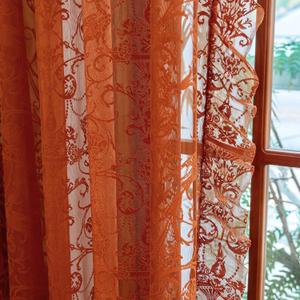 TUDECO Burnt Orange Lace Curtains for Living Room 2 Panels - Vibrant Floral Branch Ruffle Sheer Terracotta Curtains, Boho Rod Pocket Bright Privacy Autumn Window Treatments, 59W x 84L, Terracotta