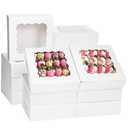Moretoes 19pcs Bakery Boxes, 8x8x2.5 Cookie Boxes with Window, White Treat Containers for Father's Day, Donuts, Chocolate Strawberries, Pie