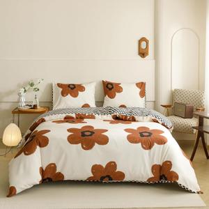 Cottonight Pumpkin Sunflower Comforter Set Brown King Women Girls Beige and Brown Floral Bedding Comforter Set Botanical Flowers Blanket Quilts Soft Breathable Cute Comforter