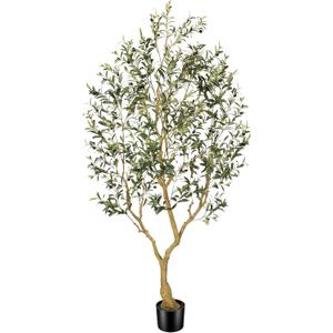 Faux Olive Tree 7FT, Olive Trees Artificial Indoor, Large Fake Tree with Realistic Leaves Branches and Lifelike Fruits for Home Office Living Room Decor Pack of 1