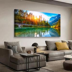 Scenery Canvas Wall Art for Living room Office Bedroom Sunshine Forest Landscape Wall Art Green Nature Pictures Art Print Paintings Modern Mountain Lake Wall Decor Artwork Waterproof -20 * 40inch