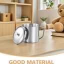 Amosfun Stainless Steel Water Cup with Lid and Handle 4.33X3.14 Inch Metal Milk Mug for Coffee Tea Home Office Travel (0 Ounces, Silver)