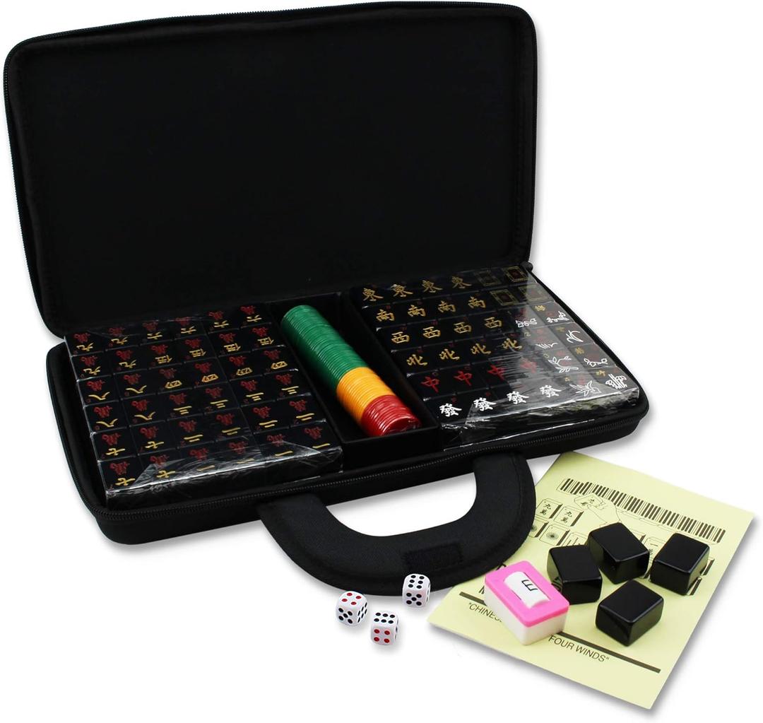 Chinese Numbered Acrylic Tiles Mahjong Travel Set 144 Black Tiles 1.25" Easy-to-Read Game Set/Complete Set Light Weighs 6lbs Gift/Birthday/Mah-Jongg/Majiang Black