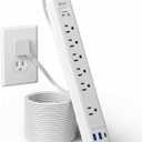 10Ft Extension Cord with Multiple Outlets, SUPERDANNY Flat Plug Surge Protector Power Strip 10 Ft Long Cord, 6 Outlets & 3 USB Ports, Charging Station for Home Office, College Dorm Room Essentials