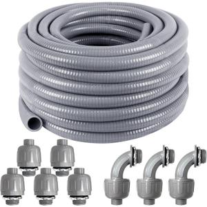 Liquid-Tight Conduit 50 ft and 8 Pieces of Connector Kit,Electrical Conduit 1/2 Flexible Non Metallic Conduit UL Certification,Flexible Conduit with 5 Straight and 3 Degree Conduit Connector Fittings