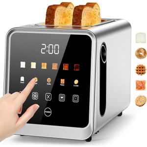 Toaster 2 Slice with Touchscreen, 1.5" Wide Slots & Memory Recall | 900W Stainless Steel Smart Digital Toasters | 6 Shade Settings for Bagels & Thick Bread | Defrost Reheat Single-Slice Mode