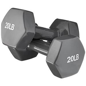 Amazon Basics Vinyl Coated Dumbbell Hand Weights, 20 Pounds, Pair, Grey