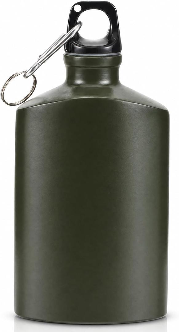 balacoo Military Canteen, Portable Aluminum Flat Water Bottle, Army Water Bottle with Hook for Hiking, Camping Survival, and Outdoor Activities (500ml)