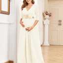 AISWI 3/4 Sleeve Maternity Dress Leaf Lace Contrast Chiffon V Neck Wrap A Line Flowy Pregnancy Dresses for Baby Shower (Yellow, XXL)