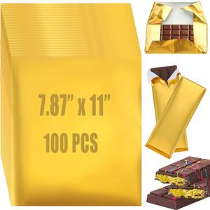 Chocolate Candy Wrappers, Aluminum Foil Sheets with Golden Appearance, 100 Pcs 7.87x11" Candy Wrappers for Food DIY Candies Wrapping Packing Gifts