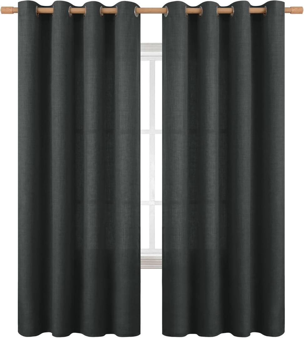 BGment Curtains 72 Inches Long for Living Room, Flax Linen Curtains Burlap Textured Thick Light Filtering Privacy Grommet Window Curtain Drapes for Bedroom, 2 Panels, 52 x 72 Inch, Dark Grey