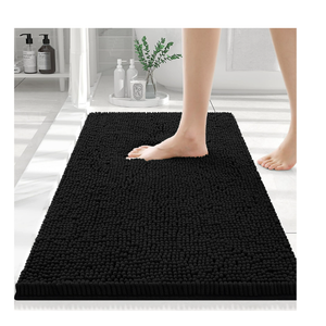 Smiry Luxury Chenille Bathroom Rugs, Extra Soft and Absorbent Bath Mat, Black, Size 20x30In