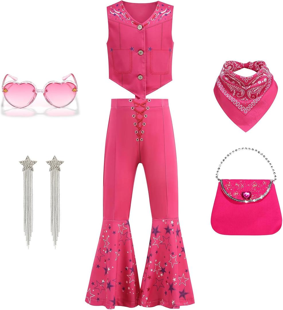 Cowgirl Costume for Girls Dress up from Doll Movie outfit with Accessories (150 (10-11T), Rose)