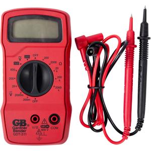 Gardner Bender GDT-311 Digital Multimeter, 3 Function, 11 Range, Tests AC/DC Voltage and Resistance, Manual Ranging, 3.5 inch Display, 1/Each , Red