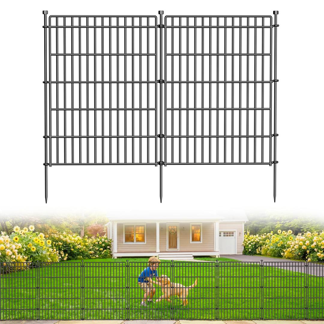 10 Panels No Dig Garden Fence Animal Barrier, 34in(H) × 22.5ft(L) Decorative Metal Outdoor Dog Fence, Rustproof Pet Fencing for Yard, Patio, Flower Bed -Temporary Fencing| Easy to Install