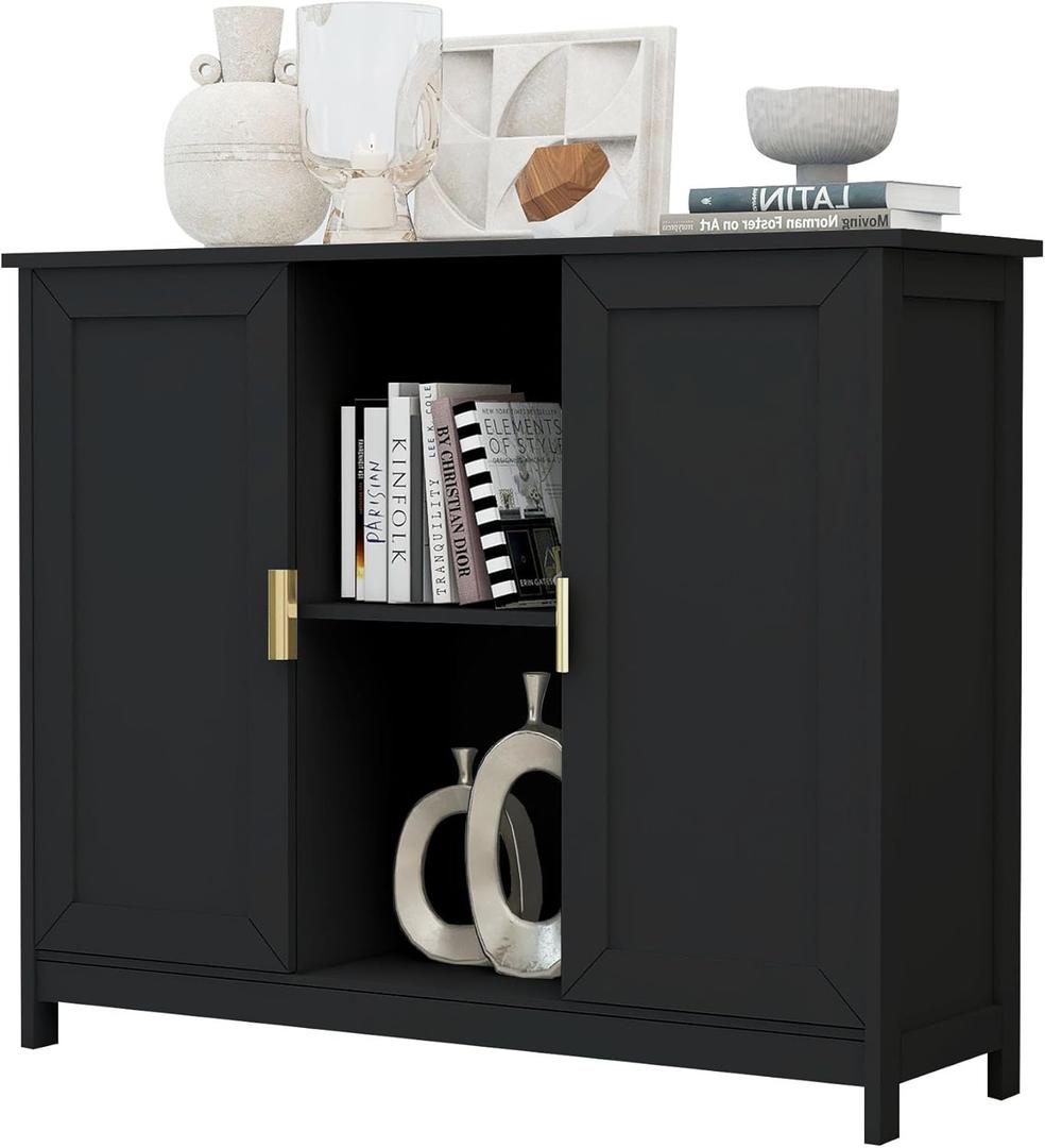 TaoHFE Black Buffet Cabinet, Modern Narrow Sideboard Buffet Cabinet Wooden Side Table with Storage, Black Accent Cabinets for Living Room