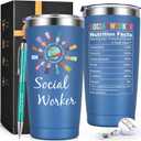 Lifecapido Social Worker Gifts for Women Men, Social Worker Appreciation Gifts, Social Worker 20oz Tumbler with Badge Reel and Ballpoint Pen, Birthday Gifts Graduation Gifts for BSW MSW DSW, Blue