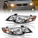 Headlight Assembly for 2010-2013 Kia Forte/Koup LX EX SX, Passenger & Driver Side Halogen Headlamp with Clear Lens Black Housing Amber Reflector, 1 Pair