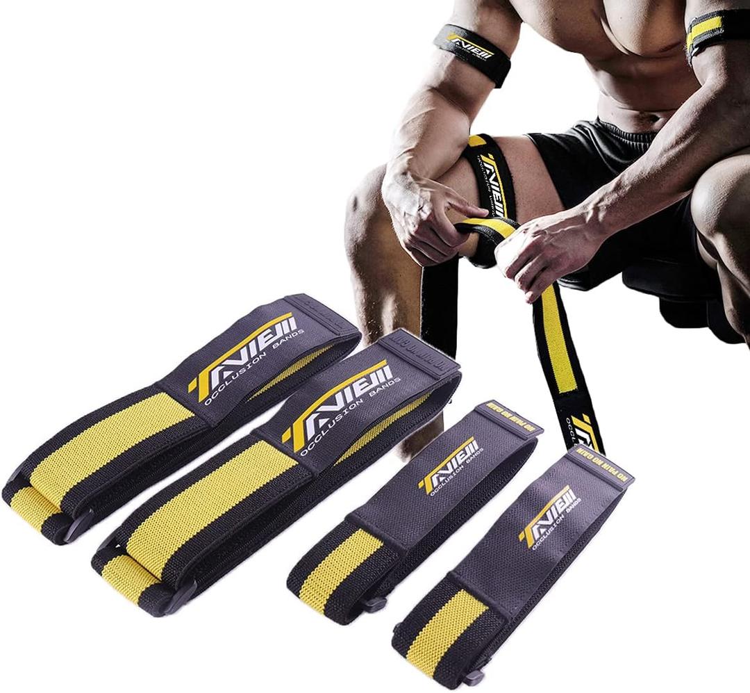 Occlusion Bands,4 Pack (2 Bicep Bands,2 Leg Bands), Comfortable Elastic Bands for Blood Flow Restriction Training and Fast Muscle Growth Without Lifting Heavy Weights (yellow)