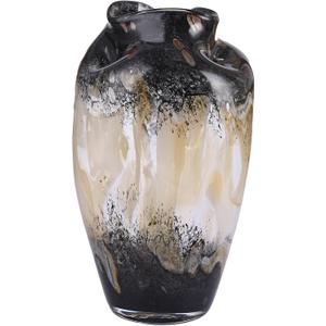 Hand Blown Smoke Glass Vase,Black Amber Vases Home Decor,Vintage Gray Glass Vase, Round Bubble Art for Flowers,Farmhouse Vases for Table Decor and Modern Home Unique Abstract Design (L)