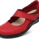 Women's Classic Comfort Mary Jane Flats Fashion Casual Dress Shoes Cute Closed Toe Slip On Lightweight Breathable Walking Shoes (10, Red)