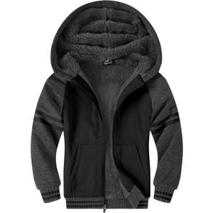SECOOD Kids Hoodie Fleece Jacket Warm Sherpa Lined Zip Up Hooded Sweatshirt Soft Winter Coat Boys Girls School Outerwear (10-11 Years, C Black Thunderstorm)