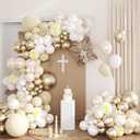Baptism Party Decorations, Neutral White and Chrome Gold Balloons Garland Arch Kit for First Communion Baby Shower God Bless Supplies Christening Birthday Party Decorations