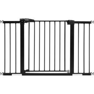 Babelio Metal Baby Gate, 29-48'' Auto Close Easy Install Dog/Pet Barrier, Extra Wide Walk Thru Child Safety Door, Pressure Mounted for Doorways & Stairs, with Y Spindle Rods, Black