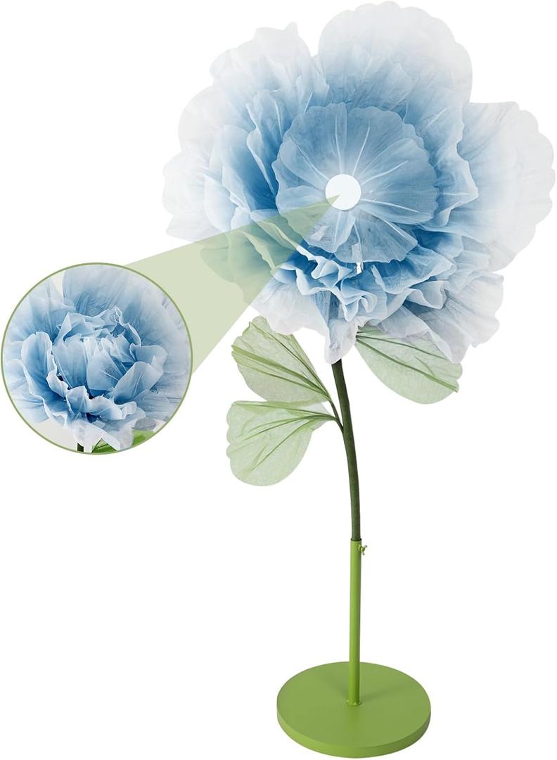 Wedding Giant Electric Artificial Flower: Auto-Open Organza Flower Decorations with Light - Large Floor Stand Blooming Flower Home Decor - Huge Banquet for Birthday Party Display (Blue, 23.62 IN)