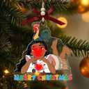 Island Girl with Pig and Rooster Cartoon Christmas Acrylic Ornament, Holiday Decoration, Moana-Style Cartoon Gift for Kids, Boys, Girls, Fans (with Red Bow & Wooden Beads)