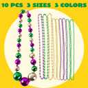 JOYIN 10 Pcs Mardi Gras Bead Necklace Set, 1 Jumbo Ball Bead Necklaces, 3 Medium & 6 Small Beaded Necklaces, Gold Green Purple Plastic Necklaces for Mardi Gras Costume Outfit Dress up Accessories