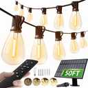 luckystyle 50FT Solar String Lights Outdoor Waterproof 2200K with Remote & USB Charging, 18+1 LED Shatterproof Bulbs, Dimmable & Timable, 3 Light Modes, Long Last for Garden,Patio, Backyard, Camping