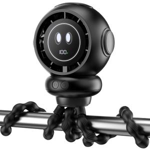 Stroller Fan, 6000mAh Stroller Fans Clip On for Baby with 4 Speeds, LED Display & Night Light, 360 Rotate Rechargeable Portable Fan for Car Seat Crib Bedroom Travel, Gifts for Mom, Dad (Black)