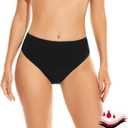 OVRUNS Period Swimwear Bikini Menstrual Leakproof Swim Bottoms Waterproof UV 50+ Light Flow for Teens Girls Women (Small, Coal Black)