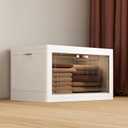 JOYMOOP Folding Storage Bins Organizer, 49.6 Quart Collapsible Storage Box with Wheels and Door, Stackble Plastic Storage Container for Clothing, Books and Sundries (XL, 12.4 Gal, 1 Tier)