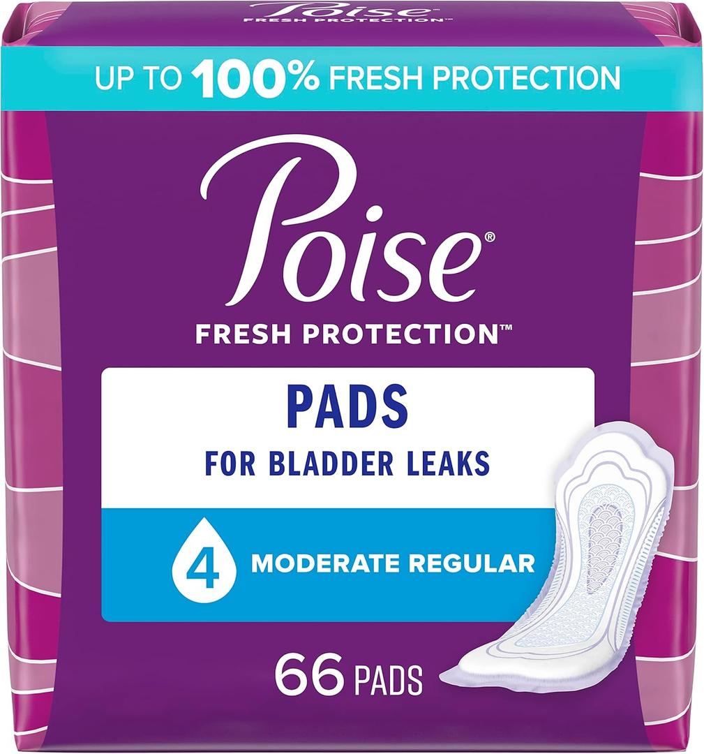 Poise Incontinence Pads & Postpartum Incontinence Pads, 4 Drop Moderate Absorbency, Regular Length, 66 Count, Packaging May Vary