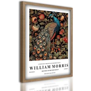 Framed Vintage Peacock Canvas Wall Art, William Morris Style Botanical Bird Print for Living Room Bedroom Bathroom Office, 16x24 Inch Ready to Hang