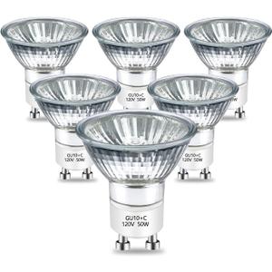 GU10 Halogen Bulb 120v 50w Warmer Bulbs, 2800k Warm White gu10 Dimmable for Candle Warmer, Scent Wax Burner, Fragrance Melt, Warming Bulb Pack of 6