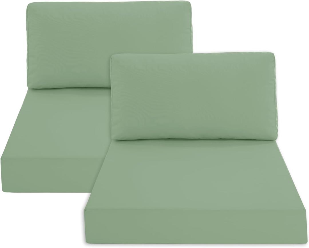 Summsun Patio Furniture Cushions Replacement Set of 2, Outdoor Deep Seat Couch Cushion and Backrest Pillow with Waterproof Removable Cover for Sectional Sofa Set, 25.6 x 25.6 Inch, Sage Green